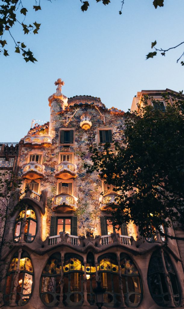 Popular monument of Casa Batllo at night, Barcelona