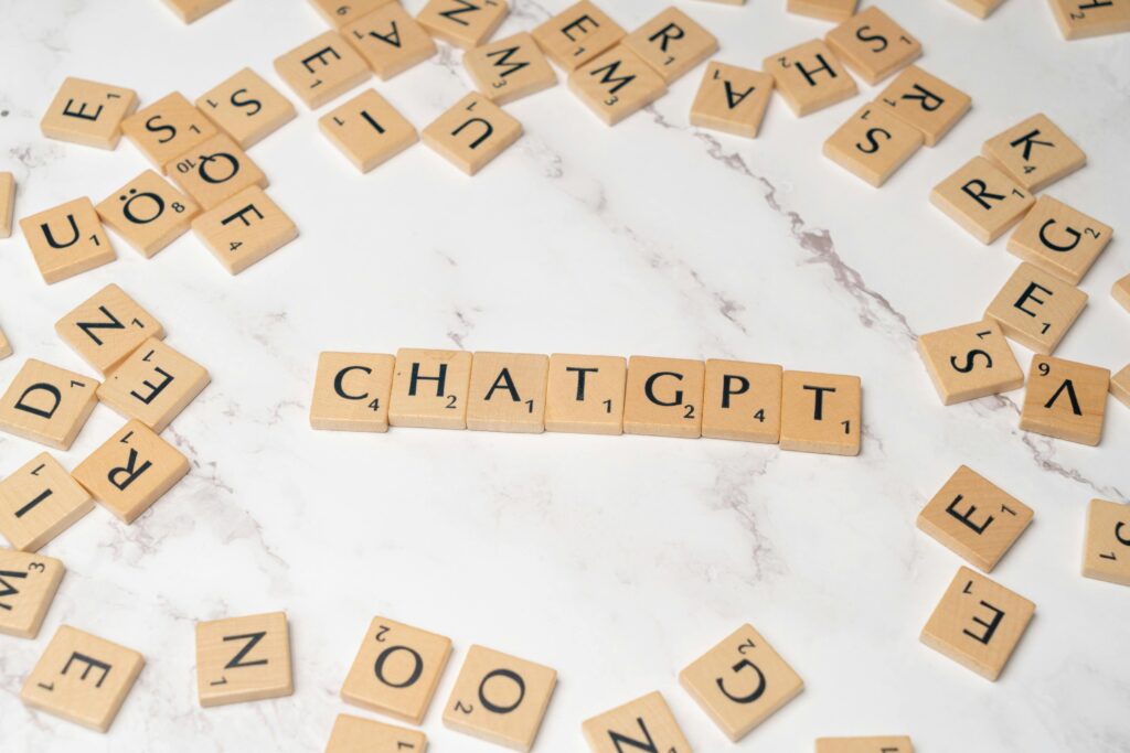 scrabble game with letters formed 'chatgpt', AI to learn Spanish